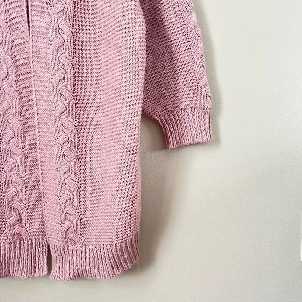 Moshu Pink Open Front Cable Knit Women's Sweater SZ Large - Picture 4 of 12